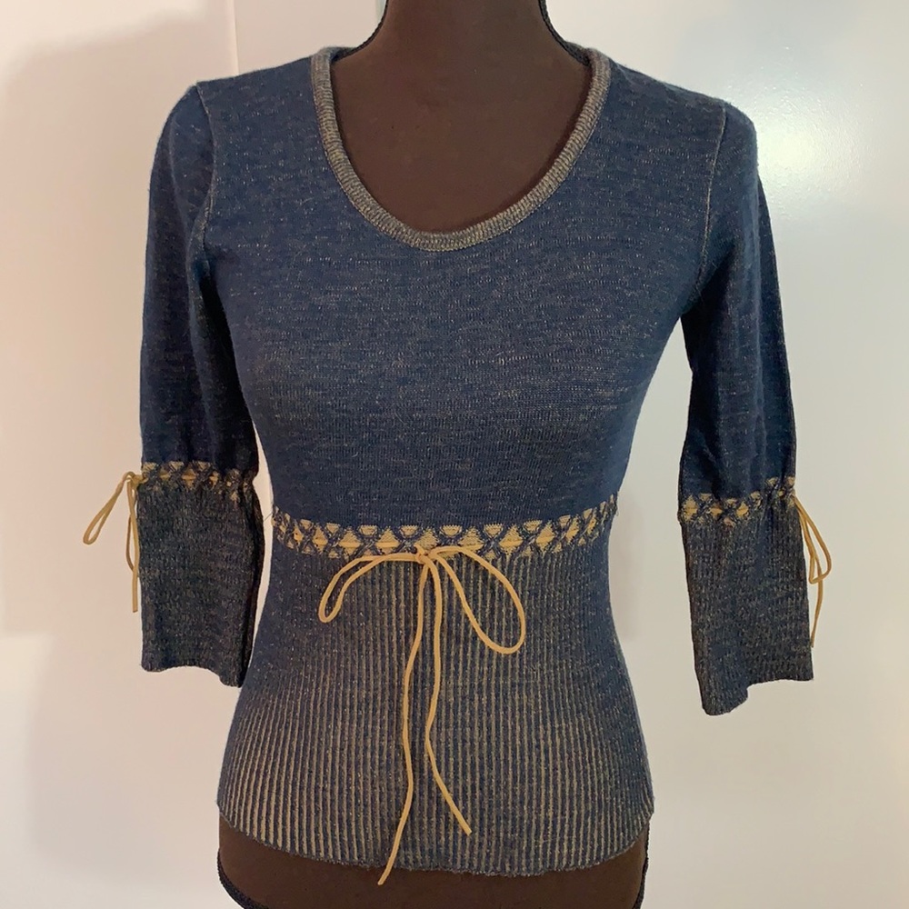 Navy sweater with tan accents